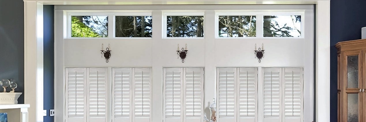 White studio shutters in a living room