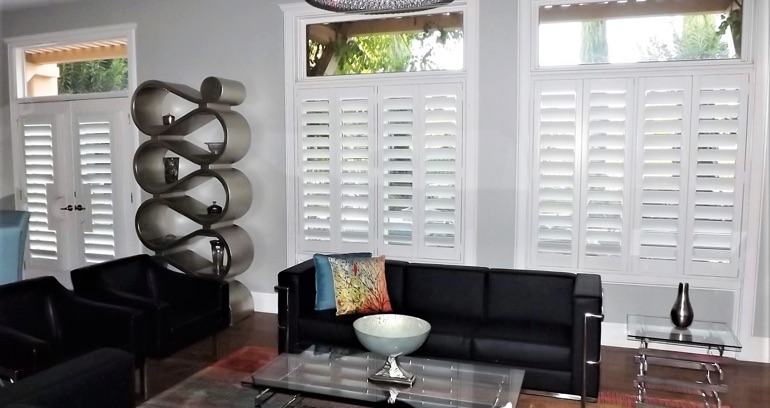 Philadelphia DIY shutters in living room.