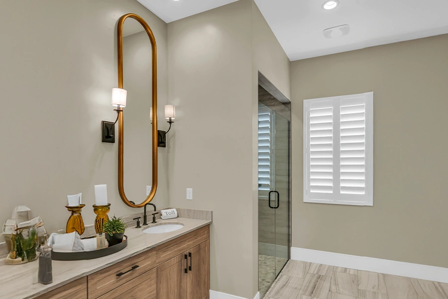 Bathroom white polywood shutter