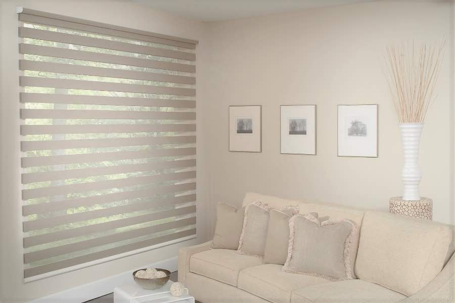 Zebra shades give you a unique combination of light control and style that benefits your Philadelphia home. Zebra shade allows filtered light into a living room
