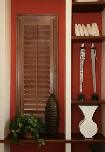 You can even coordinate your wood shutters with shelving. Philadelphia wood shutter shelving